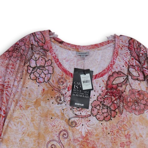 NWT AVENUE POINT FRONT 3/4 SLEEVE FLORAL EMBELLISHED TATOO SUNSET TUNIC 20 - Picture 4 of 8